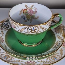 Spode Copeland Regent Green Trio Tea Cup Saucer Plate Gold Gilt England