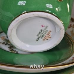 Spode Copeland Regent Green Trio Tea Cup Saucer Plate Gold Gilt England