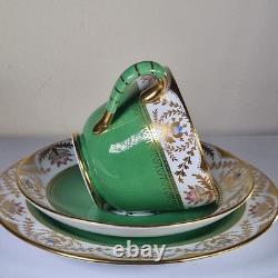 Spode Copeland Regent Green Trio Tea Cup Saucer Plate Gold Gilt England