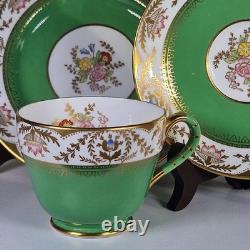 Spode Copeland Regent Green Trio Tea Cup Saucer Plate Gold Gilt England