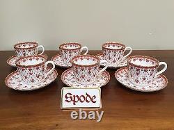 Spode FLEUR DE LYS Red Bone China 2 ½ Flat Cup & Saucer Set of 6 (Lot 1)