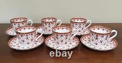 Spode FLEUR DE LYS Red Bone China 2 ½ Flat Cup & Saucer Set of 6 (Lot 1)