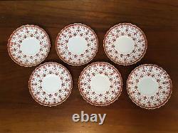 Spode FLEUR DE LYS Red Bone China 2 ½ Flat Cup & Saucer Set of 6 (Lot 1)