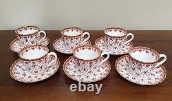 Spode FLEUR DE LYS Red Bone China 2 ½ Flat Cup & Saucer Set of 6 (Lot 1)