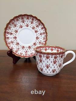 Spode FLEUR DE LYS Red Bone China 2 ½ Flat Cup & Saucer Set of 6 (Lot 1)