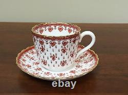 Spode FLEUR DE LYS Red Bone China 2 ½ Flat Cup & Saucer Set of 6 (Lot 1)