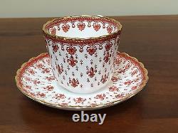 Spode FLEUR DE LYS Red Bone China 2 ½ Flat Cup & Saucer Set of 6 (Lot 1)