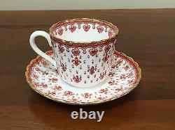 Spode FLEUR DE LYS Red Bone China 2 ½ Flat Cup & Saucer Set of 6 (Lot 1)