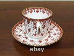 Spode FLEUR DE LYS Red Bone China 2 ½ Flat Cup & Saucer Set of 6 (Lot 1)