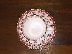 Spode FLEUR DE LYS Red Bone China 2 ½ Flat Cup & Saucer Set of 6 (Lot 1)