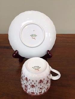 Spode FLEUR DE LYS Red Bone China 2 ½ Flat Cup & Saucer Set of 6 (Lot 1)