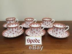 Spode FLEUR DE LYS Red Bone China 2 ½ Flat Cup & Saucer Set of 6 (Lot 2)