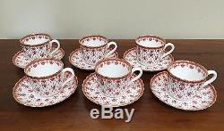 Spode FLEUR DE LYS Red Bone China 2 ½ Flat Cup & Saucer Set of 6 (Lot 2)