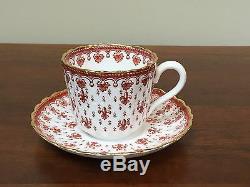 Spode FLEUR DE LYS Red Bone China 2 ½ Flat Cup & Saucer Set of 6 (Lot 2)