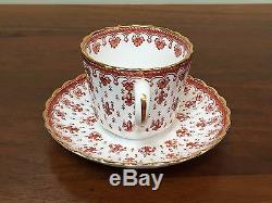 Spode FLEUR DE LYS Red Bone China 2 ½ Flat Cup & Saucer Set of 6 (Lot 2)