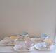 Staffordshire Sutherland Bone China Gold Wheat Teacups& Sandwich Plates Rare Vtg