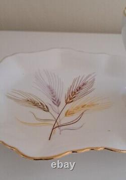 Staffordshire Sutherland Bone China Gold Wheat Teacups& Sandwich Plates Rare Vtg