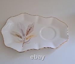 Staffordshire Sutherland Bone China Gold Wheat Teacups& Sandwich Plates Rare Vtg