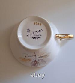 Staffordshire Sutherland Bone China Gold Wheat Teacups& Sandwich Plates Rare Vtg