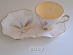 Staffordshire Sutherland Bone China Gold Wheat Teacups& Sandwich Plates Rare Vtg