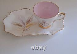 Staffordshire Sutherland Bone China Gold Wheat Teacups& Sandwich Plates Rare Vtg