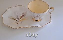 Staffordshire Sutherland Bone China Gold Wheat Teacups& Sandwich Plates Rare Vtg