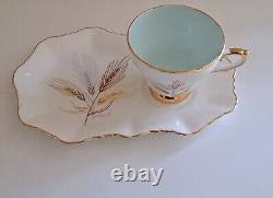 Staffordshire Sutherland Bone China Gold Wheat Teacups& Sandwich Plates Rare Vtg
