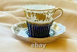 Stunning Antique Wedgwood Cobalt Gold Fluted Porcelain Tea Cup & Saucer