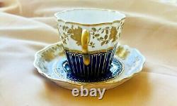 Stunning Antique Wedgwood Cobalt Gold Fluted Porcelain Tea Cup & Saucer