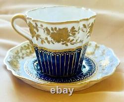 Stunning Antique Wedgwood Cobalt Gold Fluted Porcelain Tea Cup & Saucer