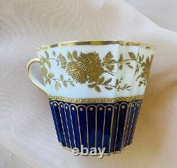 Stunning Antique Wedgwood Cobalt Gold Fluted Porcelain Tea Cup & Saucer