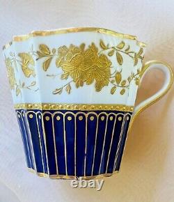 Stunning Antique Wedgwood Cobalt Gold Fluted Porcelain Tea Cup & Saucer