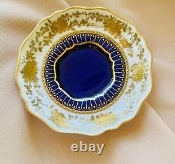 Stunning Antique Wedgwood Cobalt Gold Fluted Porcelain Tea Cup & Saucer