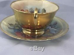 Stunning Aynsley Bailey Signed Heavy Gold Rose Cup & Saucer