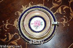 Stunning PARAGON Pink Rose/Cobalt Blue/Heavy Gold/Lace Tea Cup & Saucer #A515