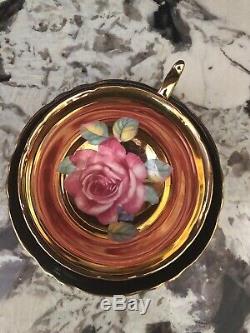 Stunning Paragon Floating Rose Black Gold Cup & Saucer