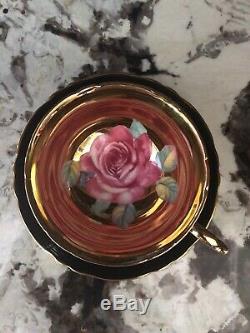 Stunning Paragon Floating Rose Black Gold Cup & Saucer