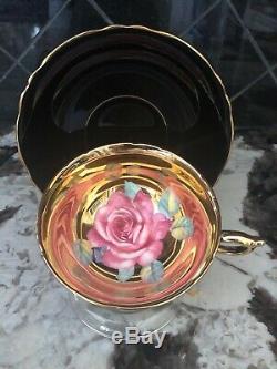 Stunning Paragon Floating Rose Black Gold Cup & Saucer