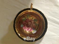 Stunning Paragon Floating Rose Black Gold Cup & Saucer