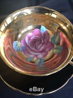 Stunning Paragon Floating Rose Black Gold Cup & Saucer