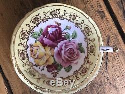 Stunning Paragon Tea Cup & Saucer Duo, Gold, Pink & Yellow Cabbage Roses