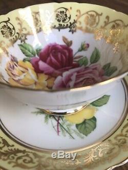 Stunning Paragon Tea Cup & Saucer Duo, Gold, Pink & Yellow Cabbage Roses