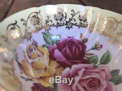 Stunning Paragon Tea Cup & Saucer Duo, Gold, Pink & Yellow Cabbage Roses