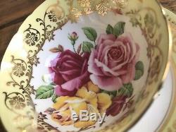 Stunning Paragon Tea Cup & Saucer Duo, Gold, Pink & Yellow Cabbage Roses