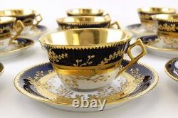 Stunning Set 9 Antique Fischer Mieg Cobalt Gold Teacups Chocolate Cups Saucers