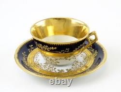 Stunning Set 9 Antique Fischer Mieg Cobalt Gold Teacups Chocolate Cups Saucers