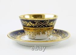 Stunning Set 9 Antique Fischer Mieg Cobalt Gold Teacups Chocolate Cups Saucers
