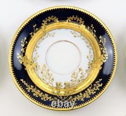 Stunning Set 9 Antique Fischer Mieg Cobalt Gold Teacups Chocolate Cups Saucers