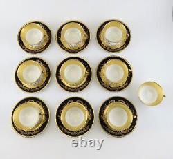 Stunning Set 9 Antique Fischer Mieg Cobalt Gold Teacups Chocolate Cups Saucers