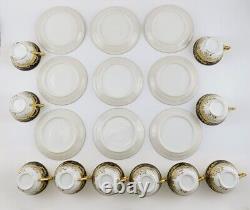 Stunning Set 9 Antique Fischer Mieg Cobalt Gold Teacups Chocolate Cups Saucers